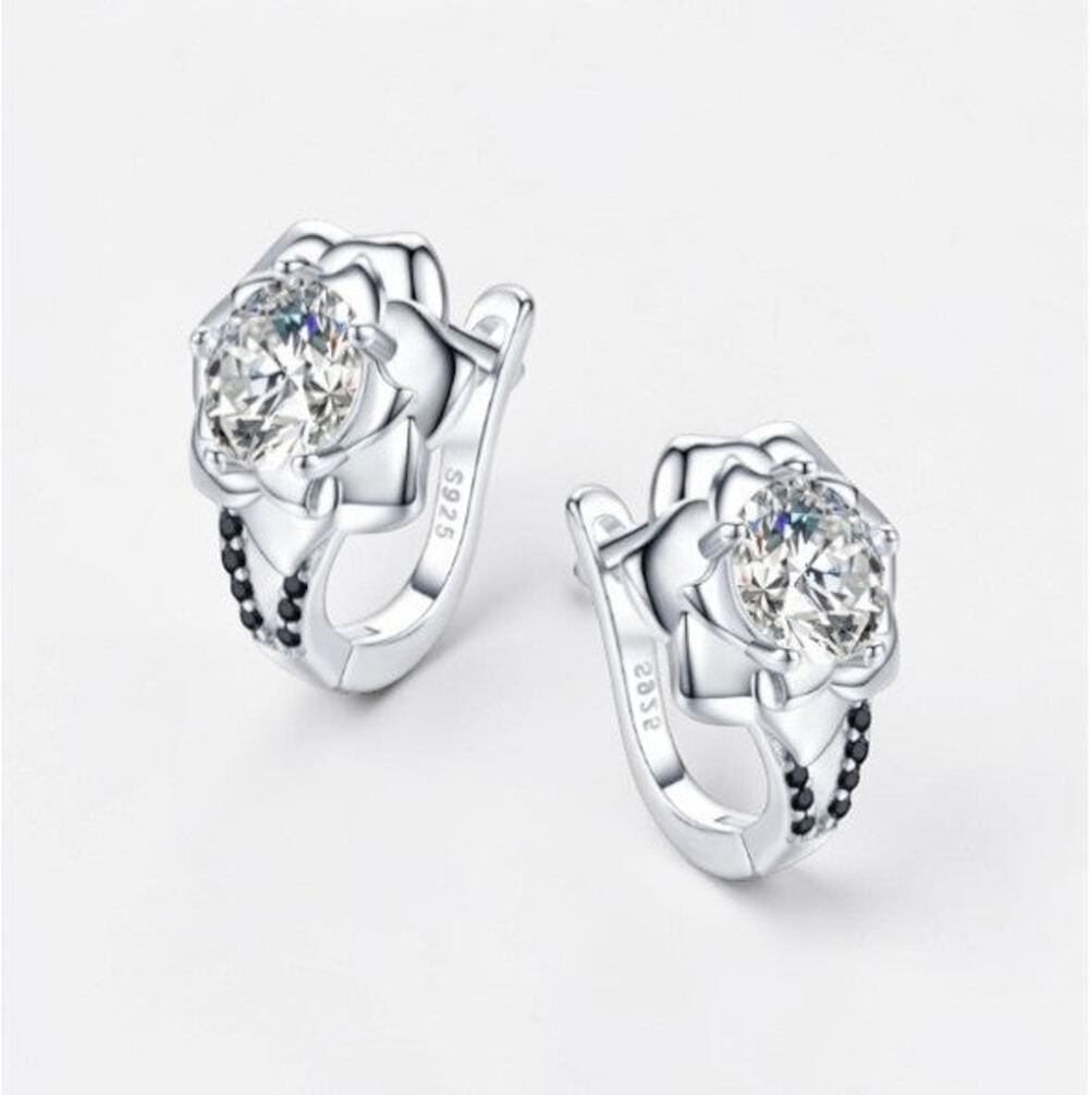925 Sterling Silver Floral Hoop Earrings